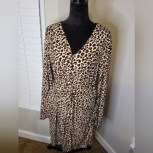 Kayla’s Armoire Leopard Print button Front Knit Dress Size Large NWT